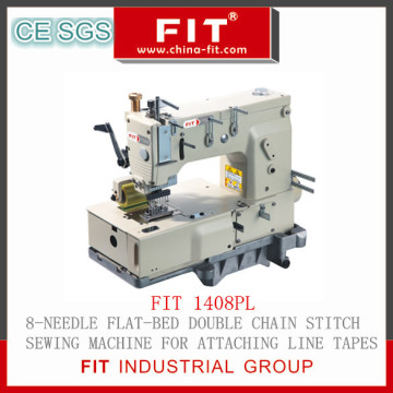 8-Needle Flat-Bed Double Chain Stitch Sewing Machine for Attaching Line Tapes (1408PL)